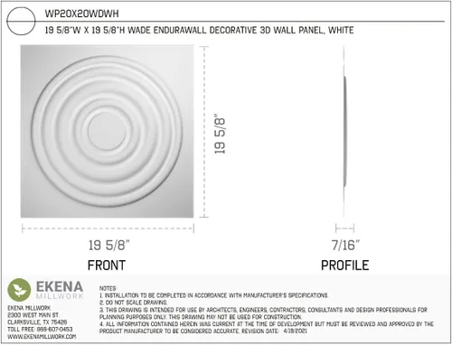 Miniatura 2 de Ekena Millwork WP20X20WDWH 19 5/8 pulgadas de ancho x 19 5/8 pulgadas de alto Wade EnduraWall Decorativo 3D Panel de pared cubre 2.67 pies cuadrados