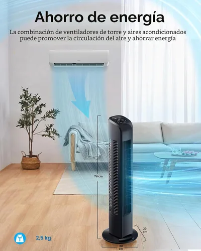 Miniatura 8 de Uthfy Ventilador de torre oscilante para dormitorio, ventilador de pie portátil con control remoto, 3 modos, 3 velocidades, temporizador de 7.5