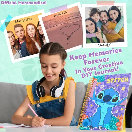 Miniatura 2 de Kit de Diario DIY de Disney Stitch para Niñas y Adolescentes, Lindos Kits de Artes y Manualidades, Cuaderno Espiral A5, Pinzas para el Cabello