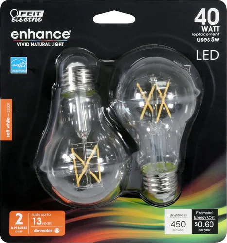 Miniatura 8 de Feit Electric Bombilla LED A19 de base media, equivalente a 40 W, vida útil de 15 años, 450 lúmenes, 2700 K, blanco suave, regulable, paquete de 2