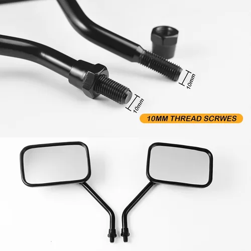 Miniatura 2 de Espejos de motocicleta, 10 mm, espejos rectangulares para manillar con perno, compatibles con Kawasaki Honda Suzuki para bicicleta de calle