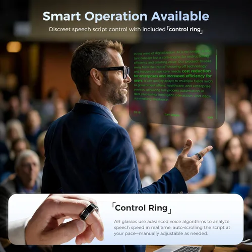 Miniatura 6 de Lentes inteligentes AR con pantalla de visualización, cámara HD integrada y control de anillo, lentes de teleprompter de privacidad AI HUD