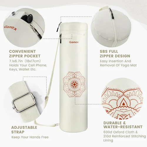 Miniatura 3 de Gonex Bolsa para esterilla de yoga, soporte para esterilla de yoga con cremallera completa, bolsa de transporte para mujeres y hombres con 2 Beige