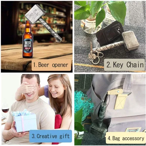 Miniatura 6 de Paquete de 2 abridores de cerveza magnéticos con forma de martillo y llavero de guante, abridor de botellas, regalos de cerveza para hombres