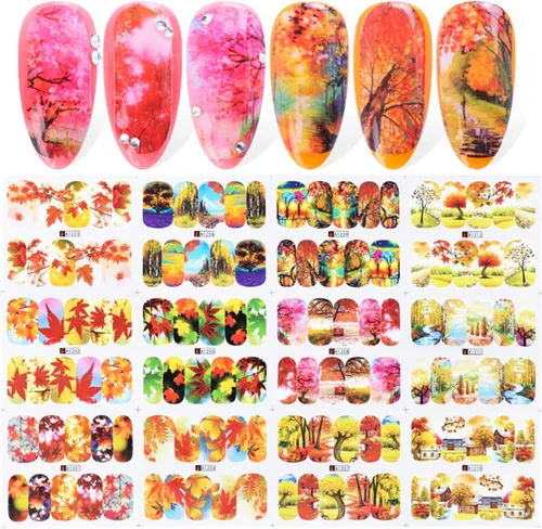 Miniatura 13 de Calcomanías holográficas para arte de uñas, diseños holográficos de transferencia de agua de hoja de arce de otoño, hojas de otoño, hongos