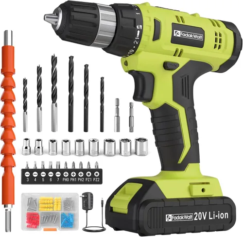Miniatura 12 de FADAKWALT Juego de taladro eléctrico de 20 V, par 30N, ajuste de par 21+1, portabrocas sin llave de 3/8 pulgadas, Kit de taladro eléctrico LED