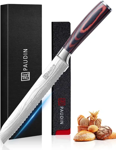 Miniatura 10 de Cuchillo de pan PAUDIN, cuchillo dentado de 10 pulgadas, cuchillo de pan alemán de acero inoxidable para pan casero, filo afilado como una navaja