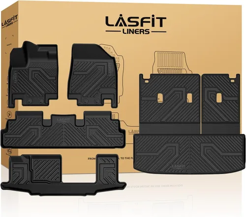 Miniatura 35 de LASFIT Tapete de carga y respaldo para Nissan Armada/Infiniti QX80 2019-2024, TPE para todo tipo de clima, ajuste personalizado, fácil de limpiar