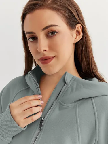 Miniatura 4 de WYNNQUE Sudadera corta con capucha para mujer, manga larga, forro polar, media cremallera, ropa de otoño