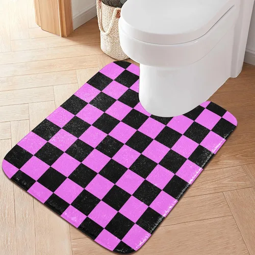Miniatura 17 de Tapete de baño a cuadros negros y morados, suave, absorbente, lavable, tapete de baño para suelo de baño, tapete de baño antideslizante para baño