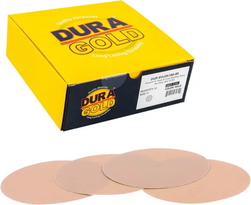 Miniatura 8 de Dura-Gold Discos de papel de lija dorados de grano 40 de 6 pulgadas, sin polvo, sin polvo, caja de 25, respaldo de gancho y bucle para lijadora DA