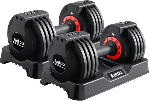 AOTOB Adjustable Dumbbell Set 25/55 Lbs (Pair), Fast Weight Adjustment with Anti-Slip Turning Handle, Space-Saving for Home Gym, Strength Training