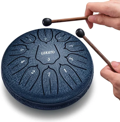 Miniatura 7 de LEKATO Tambor de Lengua de Acero de 6 Pulgadas 11 Notas, Tambor de Lluvia para Jardín Exterior Educación Musical Tambor Handpan, Regalo de Navidad