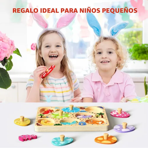 Miniatura 7 de Zeoddler Rompecabezas de madera para niños pequeños, 8 piezas de rompecabezas de huevo de dinosaurio a juego, juguetes Montessori para niños