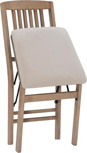 Miniatura 17 de Linon Keira - Juego de 2 sillas plegables de madera rústica natural con asiento tapizado beige y respaldo de misión