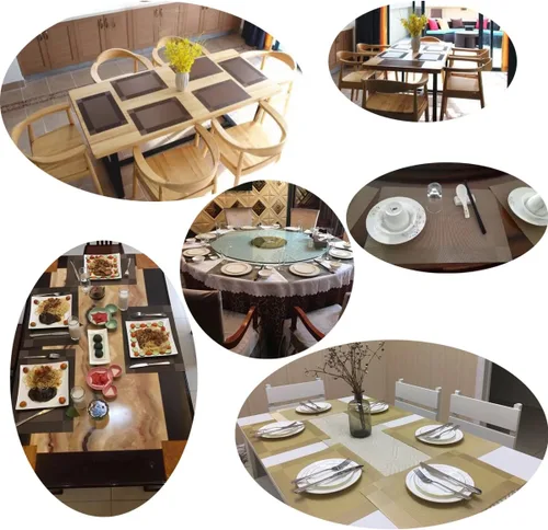 Miniatura 6 de Juego de 6 manteles individuales de plástico lavables para mesa de cocina, resistentes al calor, de vinilo tejido, para exteriores, 12 x 18 Dorado