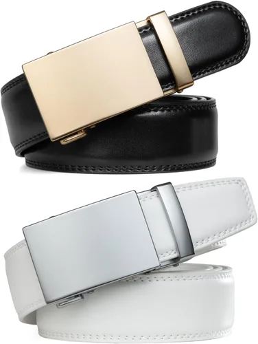 Miniatura 2 de Founders & C Cinturón para hombre, 2 unidades, vestido de cuero con trinquete con hebilla deslizante de 1 38 pulgadas en caja de regalo