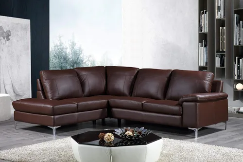 Cortesi Home Sofá modular Dallas contemporáneo de cuero genuino con diván orientado hacia la izquierda, color marrón, 80 x 98 pulgadas