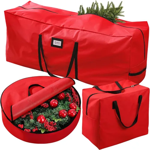 Miniatura 9 de Paquete de 3 bolsas de almacenamiento para árbol de Navidad, para árboles artificiales de hasta 7.5 pies, duraderas e impermeables con asas de Gris