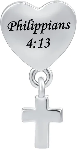 Miniatura 3 de QeenseKc Abalorio colgante religioso con dije de cruz con Dios, todas las cosas son posibles, se adapta a pulseras Pandora
