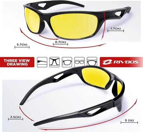 Miniatura 5 de RIVBOS Polarized Sports Sunglasses Driving Sun Glasses Shades for Men Women Tr90 Frame for Cycling Fishing Running RB831 Versión Black Night