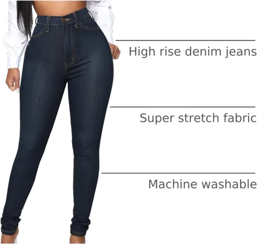 Miniatura 14 de KUNMI - Pantalones de mezclilla clásicos de cintura alta para mujer, elásticos, con efecto de levantamiento de glúteos, ajustados