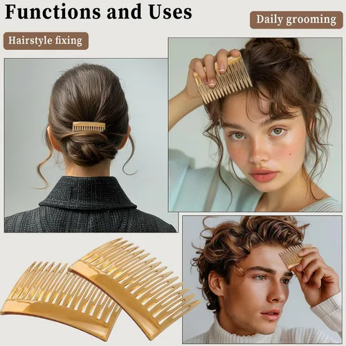 Miniatura 4 de Juego de 4 peines para el cabello estilo francés, 4 piezas, clips laterales decorativos para mujer, accesorios para el cabello de sujeción fuerte