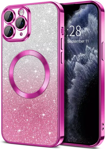Miniatura 32 de Hython Funda para iPhone 13 Pro transparente con purpurina magnética [compatible con MagSafe] Protector completo de lente de cámara delgado