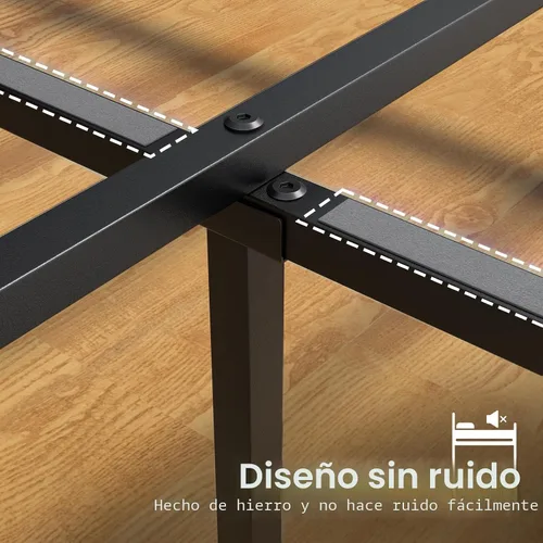 Miniatura 7 de Z-hom Cama de plataforma de metal resistente de fácil montaje, marco de cama tamaño Queen con cabecero y estribo, soporte antideslizante y Marrón