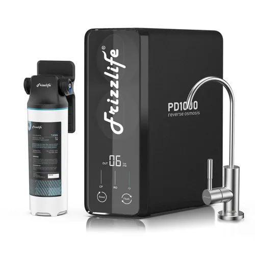 Frizzlife Filtro de agua de ósmosis inversa 1000GPD, estándar NSF/ANSI 58&53&42&372, sistema de ósmosis inversa mineral alcalino pH+, RO sin tanque