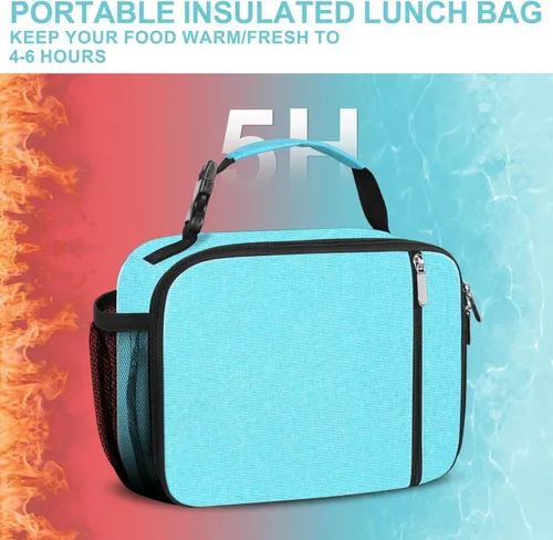 Miniatura 4 de esouler Lonchera térmica para niños y niñas, lonchera duradera para niños y niñas, con soporte para botella de agua, color azul claro