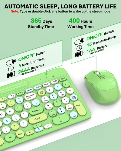 Miniatura 5 de Colorido combo de teclado y mouse inalámbricos, teclas redondas, teclado retro de máquina de escribir de 2.4 GHz con teclado numérico, lindo teclado