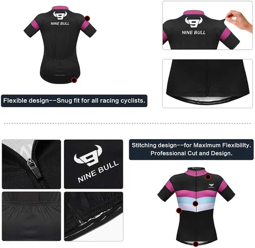 Miniatura 4 de Maillot de ciclismo de manga corta para mujer, ropa de bicicleta de carretera, pantalones cortos acolchados