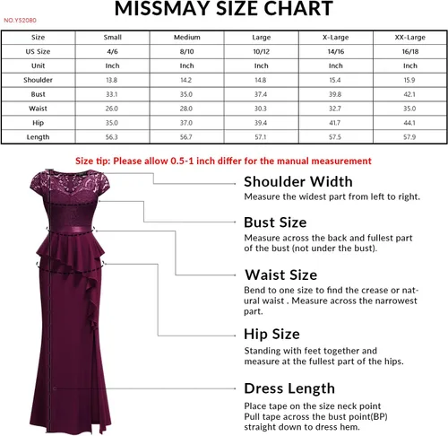 Miniatura 6 de MISSMAY Elegante vestido largo de cóctel con volantes y encaje floral para mujer