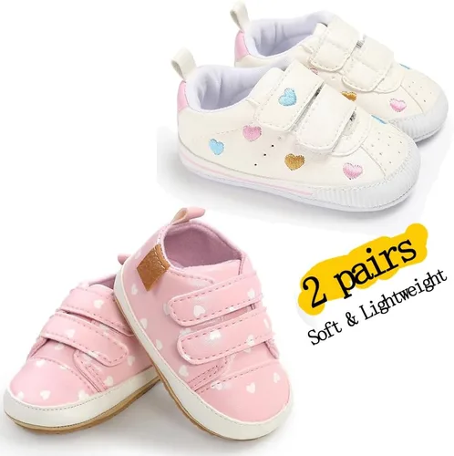 Miniatura 4 de eitwo 2 pares de zapatos de bebé, para niños y niñas, suela de goma antideslizante, unisex, suaves y ligeros, zapatos de cuna para primeros pasos