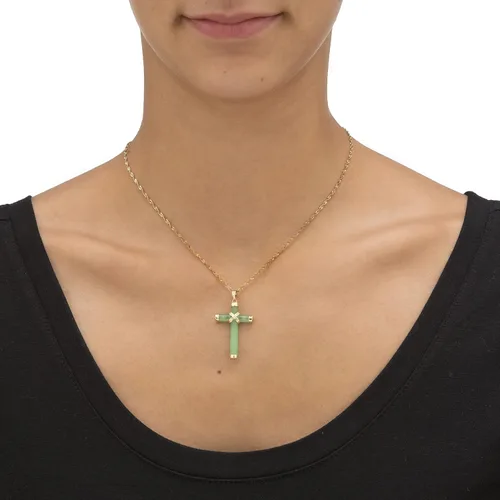 Miniatura 3 de PalmBeach - Colgante de cruz de jade verde genuino de oro amarillo de 10 quilates (1.496 in), Jade