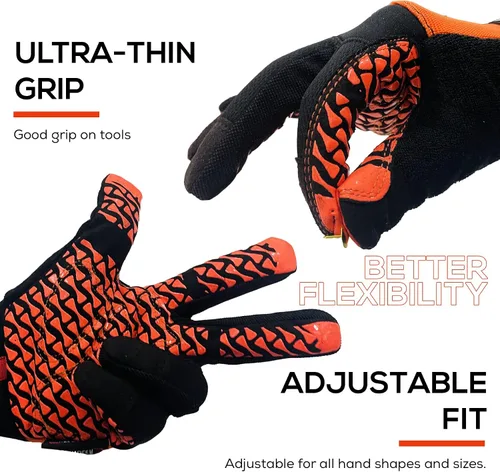 Miniatura 2 de SAFE HANDLER Guantes Super Grip Palma de agarre texturizada, textura antideslizante, correa de muñeca con gancho y bucle, negro/naranja, S/M, 1
