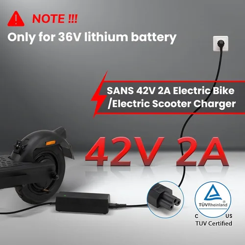 Miniatura 2 de Salida del cargador de batería de litio de 36 V 42 V 2 A para baterías de bicicleta eléctrica, cargador con conector jack DC2.1 (0.217 x 0.083 in)