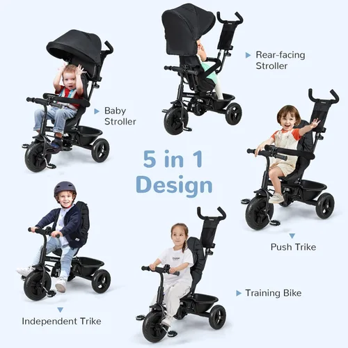Miniatura 3 de INFANS Triciclo para Niños, Triciclo de Bebé 6 en 1 Bicicleta para Niños Pequeños con Asiento Reversible, Mango de Empuje Ajustable, Control