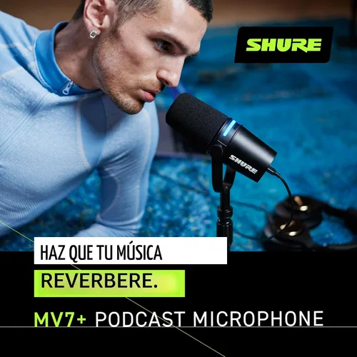 Miniatura 5 de Shure MV7+ - Micrófono dinámico para podcast con soporte, certificado OBS, audio mejorado, panel LED, salidas USB-C y XLR, modo de nivel automático