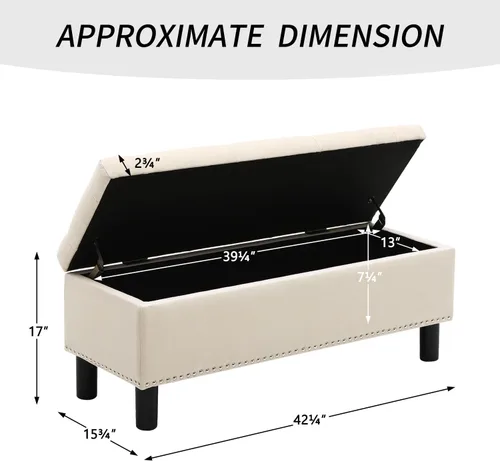 Miniatura 2 de Furnimart Banco otomano de almacenamiento de 42.5 pulgadas, banco de almacenamiento tapizado para dormitorio, entrada, sala de estar, lino copetudo