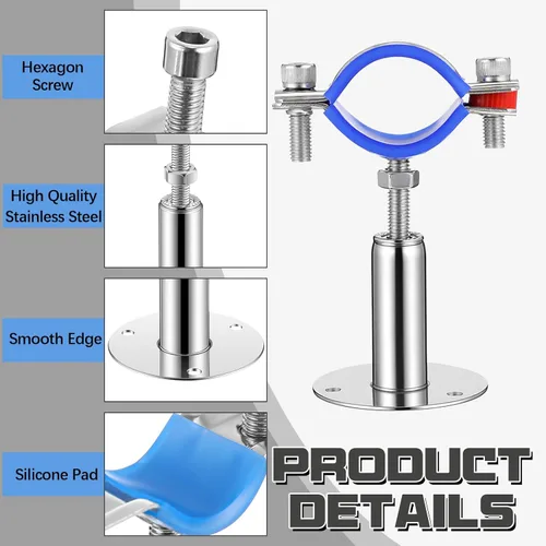 Miniatura 3 de Yaocom 12 piezas de soportes de tubo para montaje en pared y techo, de acero inoxidable 304, adecuados para diámetro exterior de 3/4" (25-28 mm)