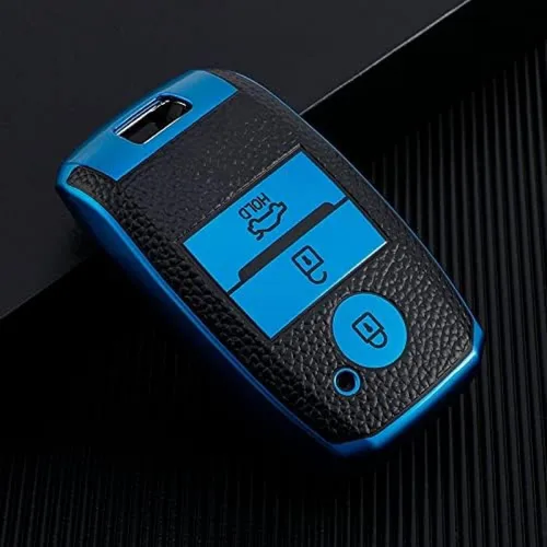Funda de cuero TPU para llavero Kia Picanto Sportage 2017 2020 Rio 3 Cerato 4 Soul K5 Ceed Optima Seltos Sorento Accesorios Azul