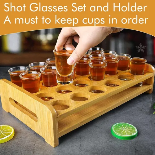 Miniatura 6 de Juego de 24 vasos de chupito grandes y soporte de 1 onza/1.0 fl oz, base gruesa para fiestas, clubes, bares, herramientas para el hogar