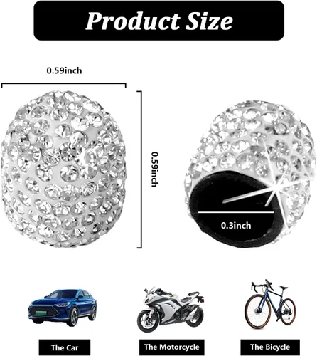 Miniatura 2 de Kewucn Bling - Tapones para válvulas de neumáticos de automóvil, paquete de 4 cubiertas hechas a mano con diamantes de imitación de cristal Blanco