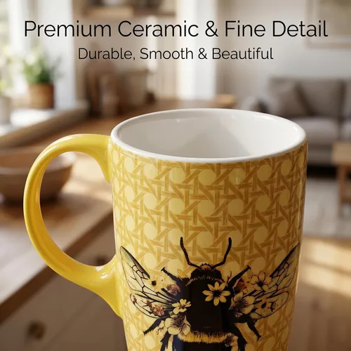 Miniatura 4 de DUSVALLY Taza de cerámica grande Taza de café alta Tazas de viaje de porcelana Taza de café con tapa de 17 onzas, Abeja
