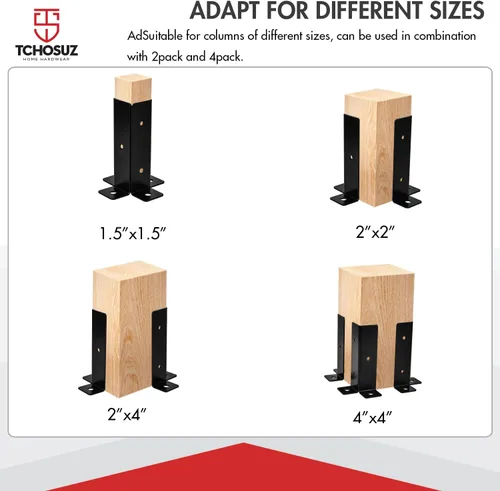 Miniatura 4 de Juego de 4 soportes de base ajustables, juego de 4 soportes de anclaje negros reversibles resistentes para buzón de barandilla de 1.5 x 1.5, 2 x 2