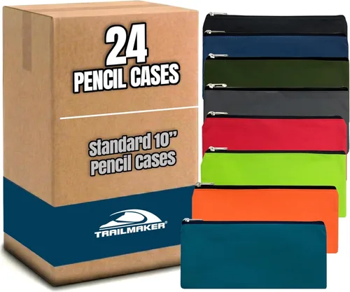 Paquete de 24 estuches a granel, estuche a granel con cremallera para niños, escuela, oficinas 24 estuches en 8 colores
