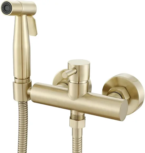 Pulverizador de bidé de mano dorado cepillado para bidé de agua caliente, rociador de mano Shattaf Accesorio de baño para inodoro con válvula