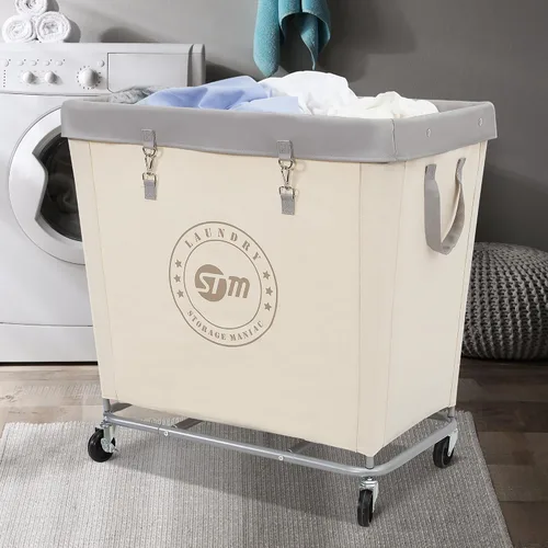 Miniatura 6 de STORAGE MANIAC Cesto de lavandería comercial con marco de acero resistente, carro de cesta de lavandería industrial de 320 L con ruedas para hotel